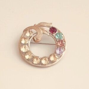 Van Dell Vtg 925 Multicolor Brooch Sterling Silver Mid-Century Round Leaf Pin